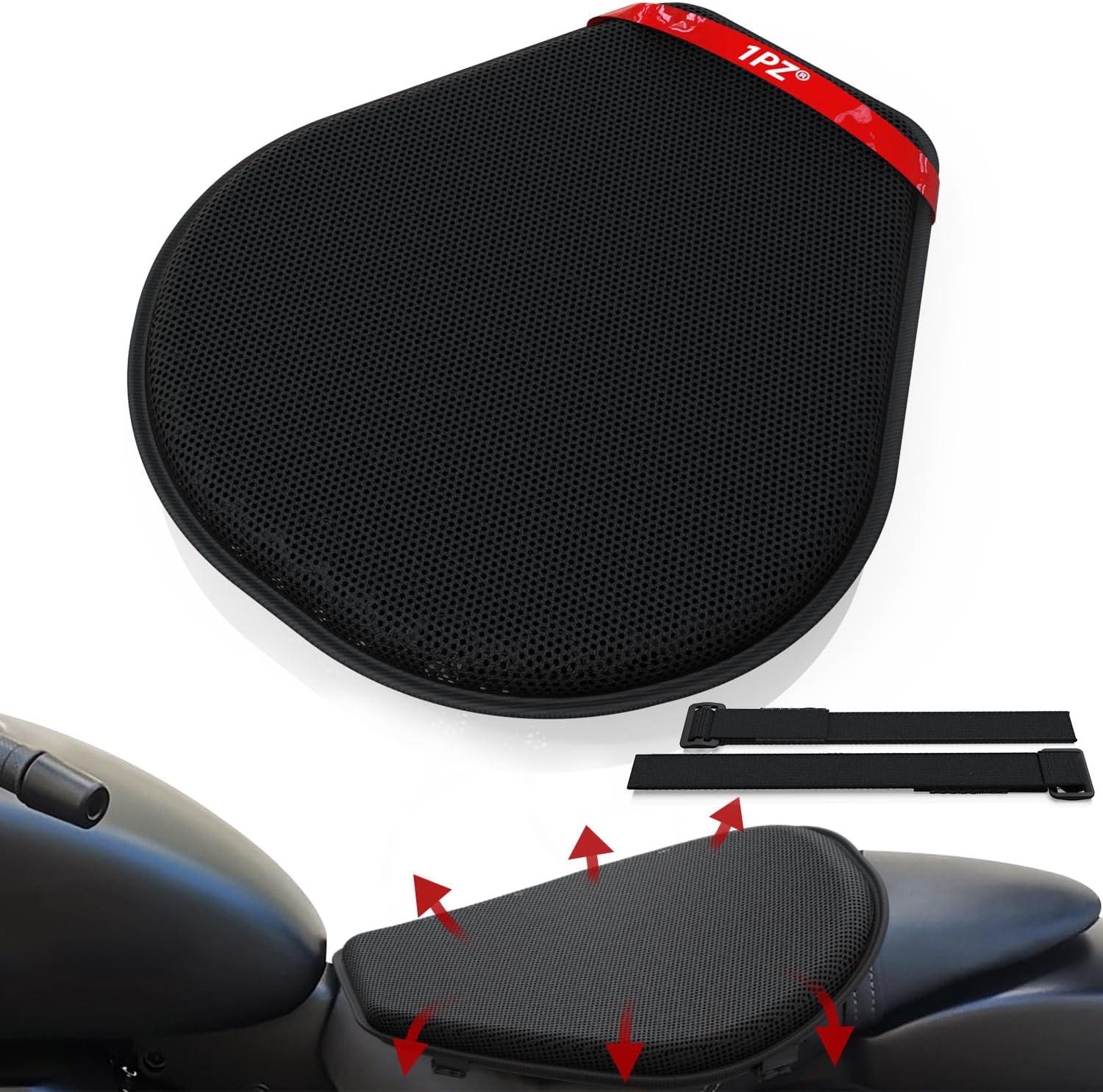 1PZ Universal Motorcycle Seat Cushion 3D Honeycomb Shock Absorbing Seat Cushion with Motorcycle Seat Cover