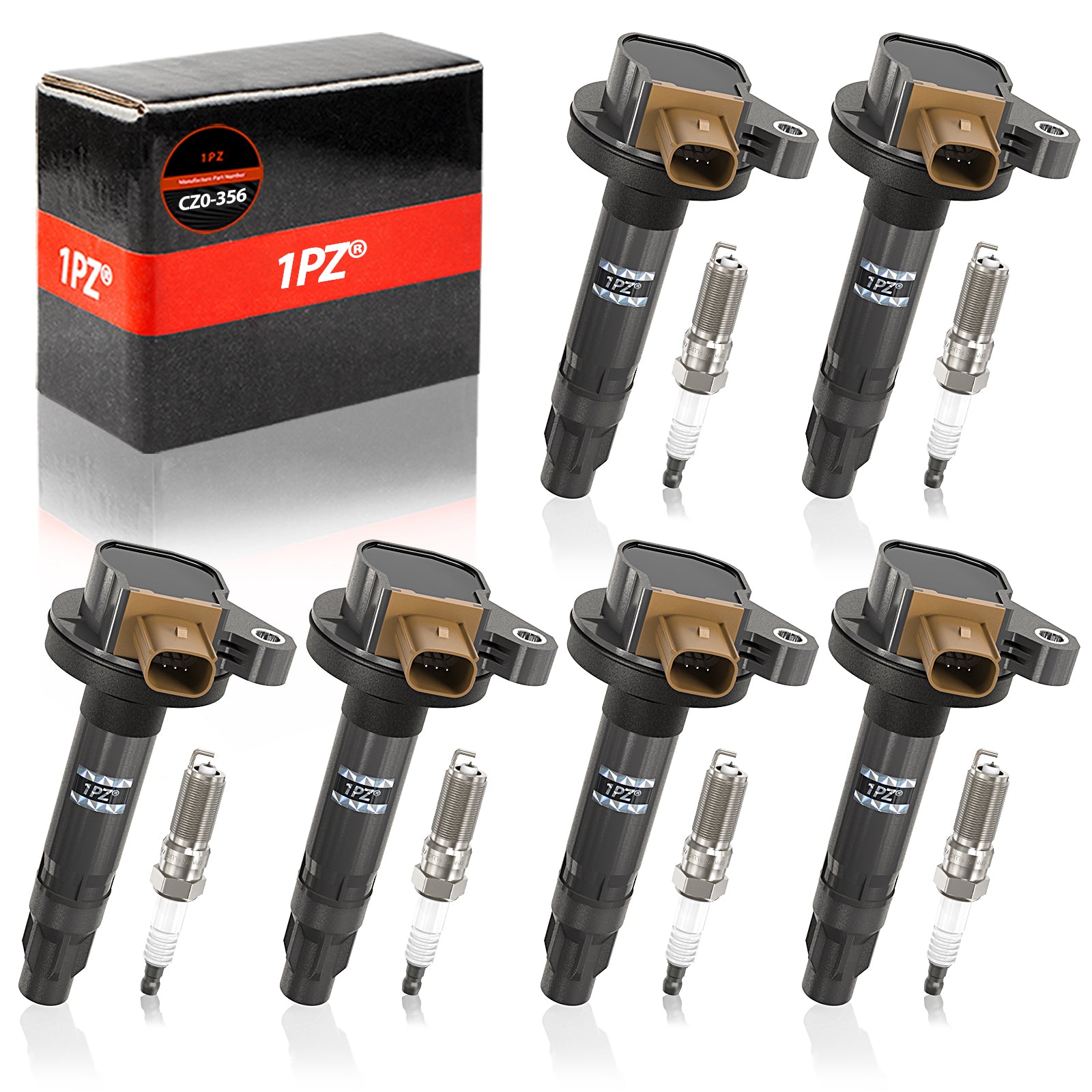 1PZ Set of 6 Ignition Coil Pack and Iridium Spark Plugs UF646 Compatible with Ford Lincoln F-150 Explorer Expedition Flex Police Interceptor Transit 150 250 350 MKS MKT Navigator 3.5L