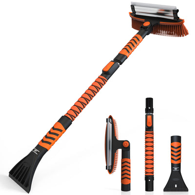 Snow Brush and Ice Scraper 3 in 1 Sturdy Snow Brush with Squeegee Windshield with Foam Grip and 360° Pivoting Brush Head