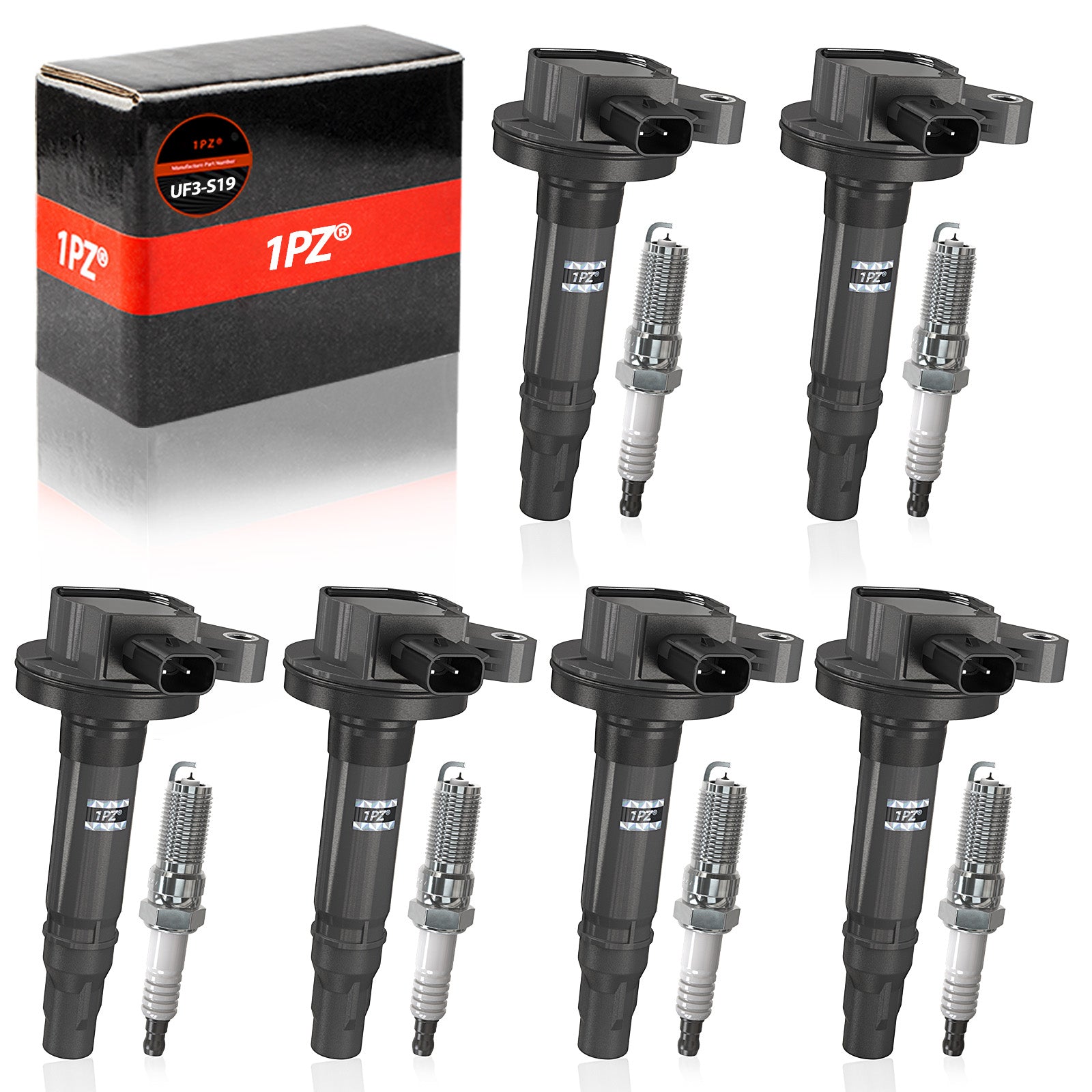 1PZ Set of 6 Ignition Coils Pack UF553 7T4Z-12029-E & Spark Plugs 5019 Replacement for Ford Flex Taurus Edge Lincoln MKS MKT MKZ MKX Mercury Sable 3.5L 3.7L V6 OEM DG520 UF553 GN10237 C1595