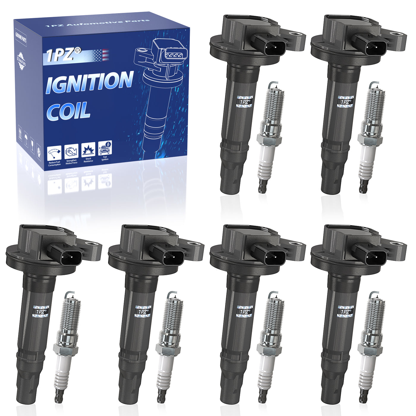 Set of 6 Ignition Coils Pack UF553 & Spark Plugs 5019 for Ford Flex Taurus Edge Lincoln
