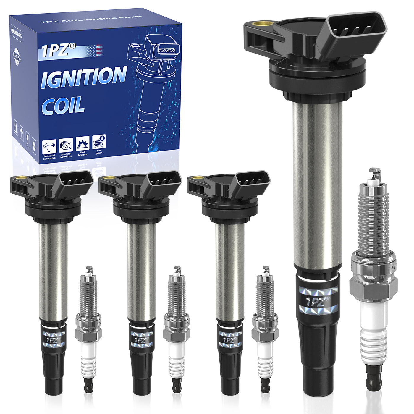 Ignition Coil Pack UF596 and Iridium Spark Plugs 93501 Set of 4 for Toyota Prius Corolla Matrix V CT200H XD 1.8L L4