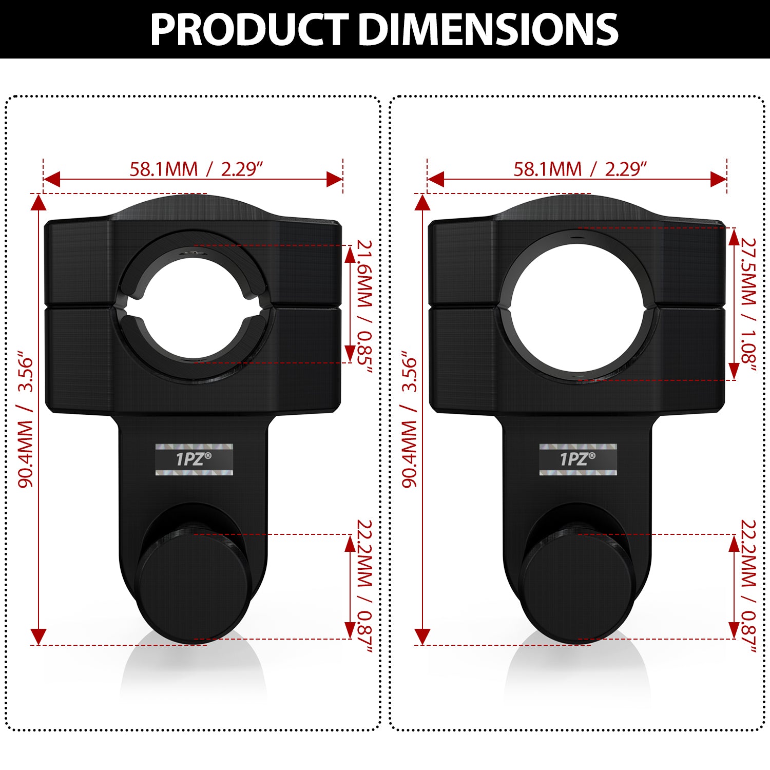 1PZ Pivoting Handlebar Clamp Risers Replacement for Universal Motorcycle 2" Raise Clamps for 7/8" or 1 1/8" Handlebars Mount To 7/8" Stem Clamp