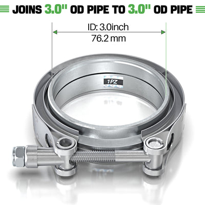 4 Pcs 3" Inch V- Band Clamp Kit with Male/Female Exhaust Pipe SS304 Stainless Steel