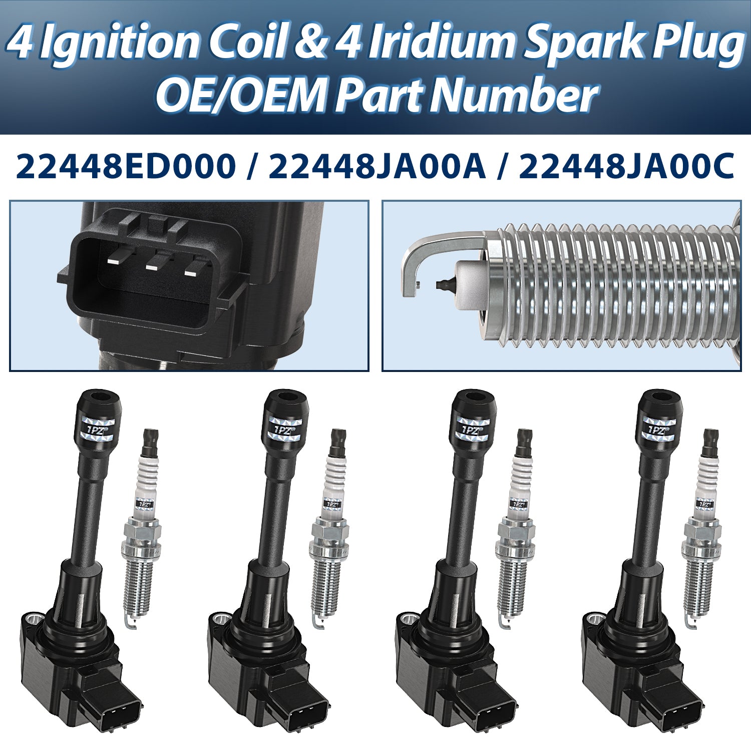 1PZ Ignition Coil Pack and Iridium Spark Plug UF549 9029 Compatible With 2007-2019 Nissan Altima Cube Rogue Sentra Versa NV200 1.6L 1.8L 2.0L 2.5L L4 Set of 4