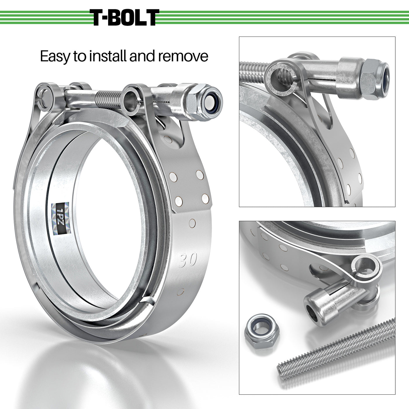 4 Pcs 3" Inch V- Band Clamp Kit with Male/Female Exhaust Pipe SS304 Stainless Steel
