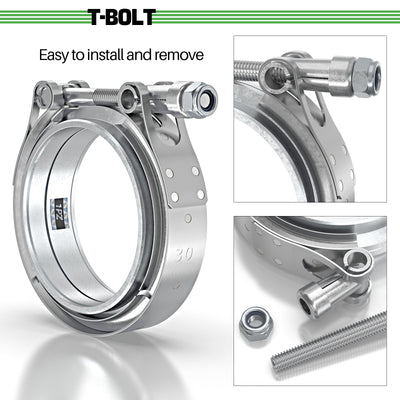 4 Pcs 3" Inch V- Band Clamp Kit with Male/Female Exhaust Pipe SS304 Stainless Steel