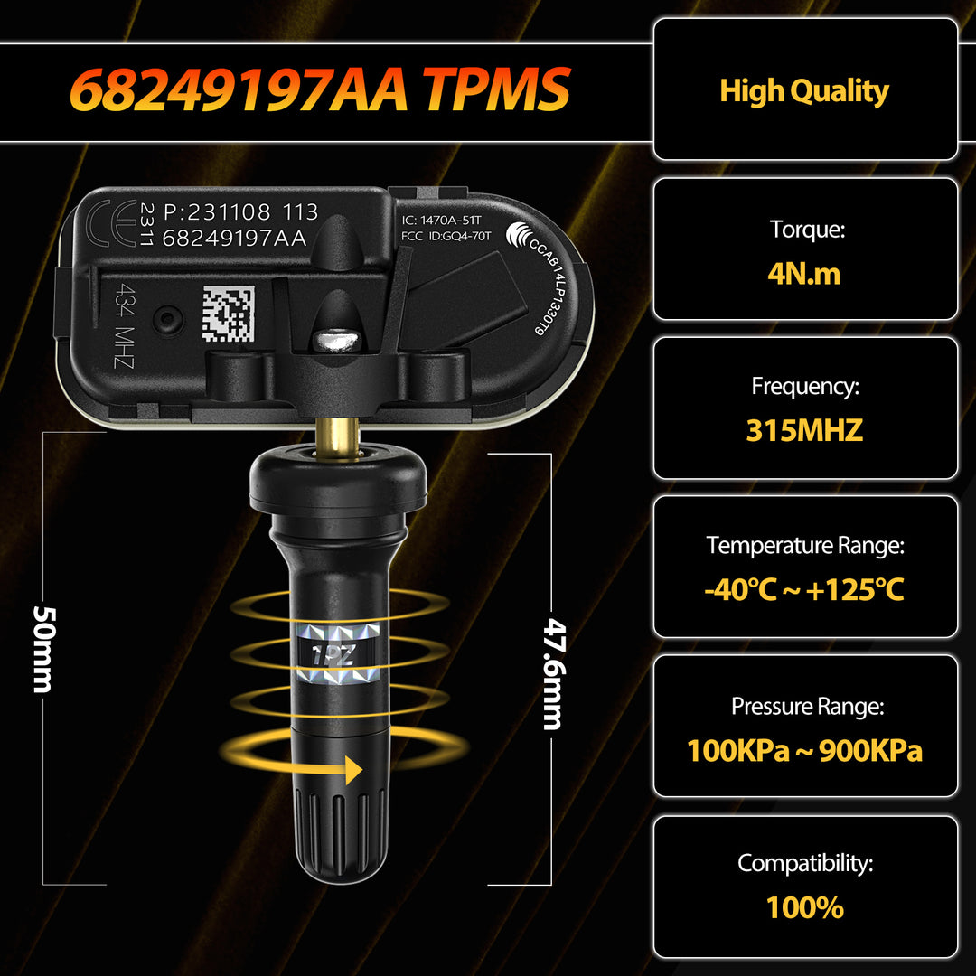Kit 4 Capteurs TPMS Jeep 433MHz - Référence 53386476 - Surveillance Pression Pneus