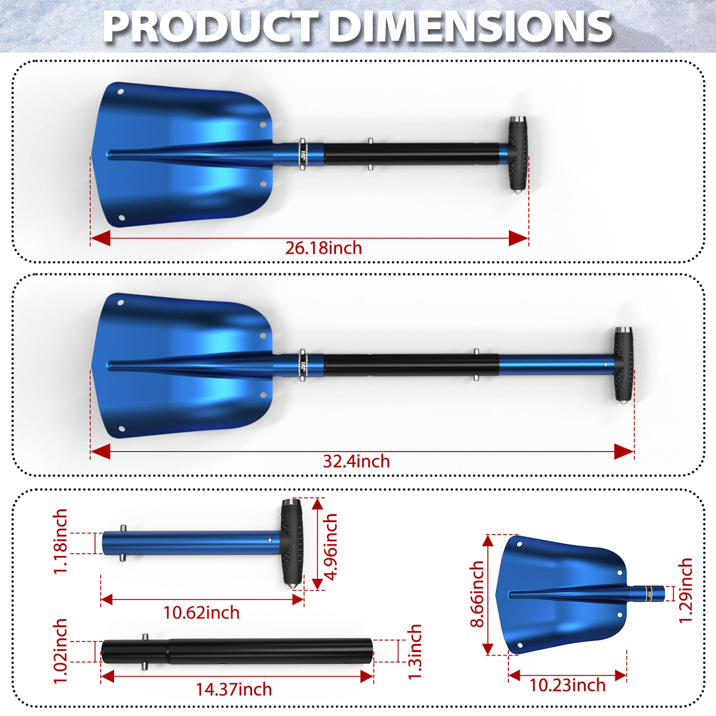 32" Detachable Snow Shovel for Car, Extendable Snow Shovel