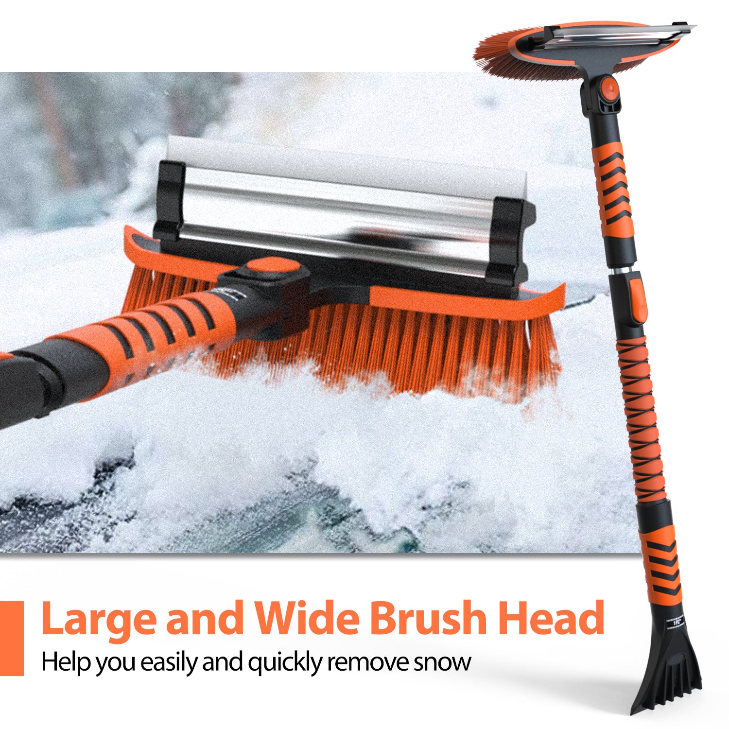 1PZ Snow Brush and Ice Scraper 3 in 1 Sturdy Snow Brush with Squeegee Windshield with Foam Grip and 360° Pivoting Brush Head Light Weight Anti-Freeze Extreme Durability for Car Truck SUV