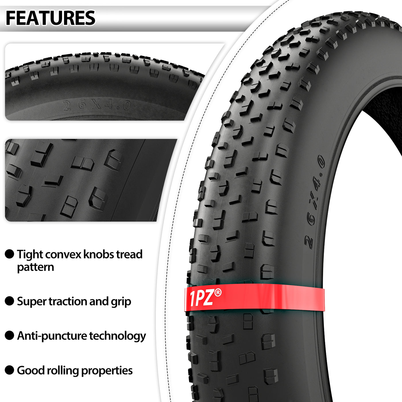 Fat Bike Tire 20x4.0/26x4.0 inch All-Terrain Folding MTB Bicycle Tire