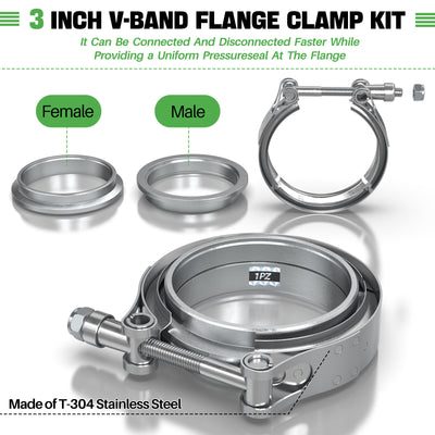 4 Pcs 3" Inch V- Band Clamp Kit with Male/Female Exhaust Pipe SS304 Stainless Steel