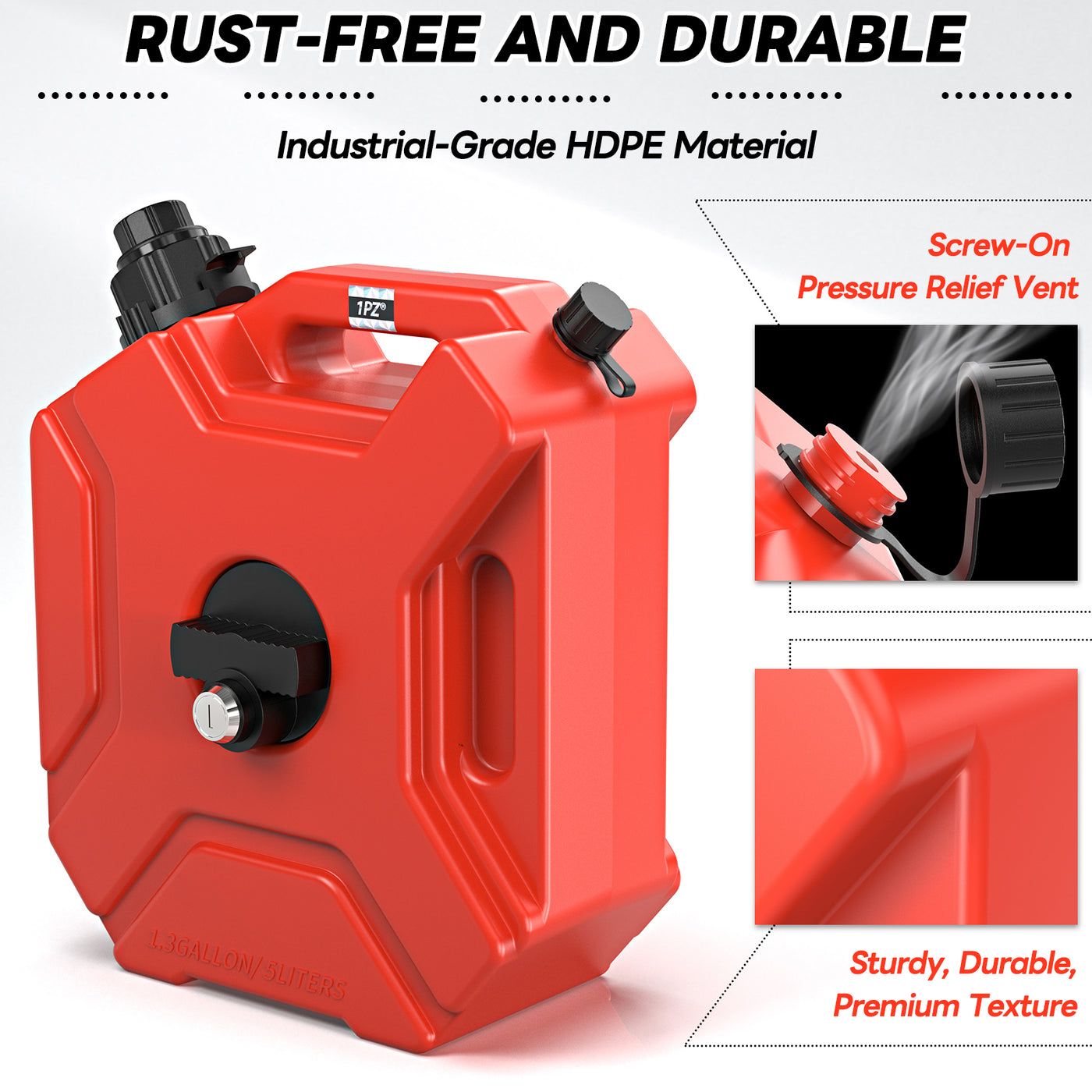 1.3 Gallon 5L Storage Gas Can with Lockable Bracke