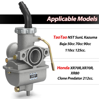 PZ20 Carburetor Kit Replacement for Kazuma Baja 50cc 70cc 90cc 110cc 125cc Honda CRF70F XR80 TaoTao 110B NST SunL Chinese Quad 4 Stroke ATV 4 Wheeler Go Kart Dirt Bike