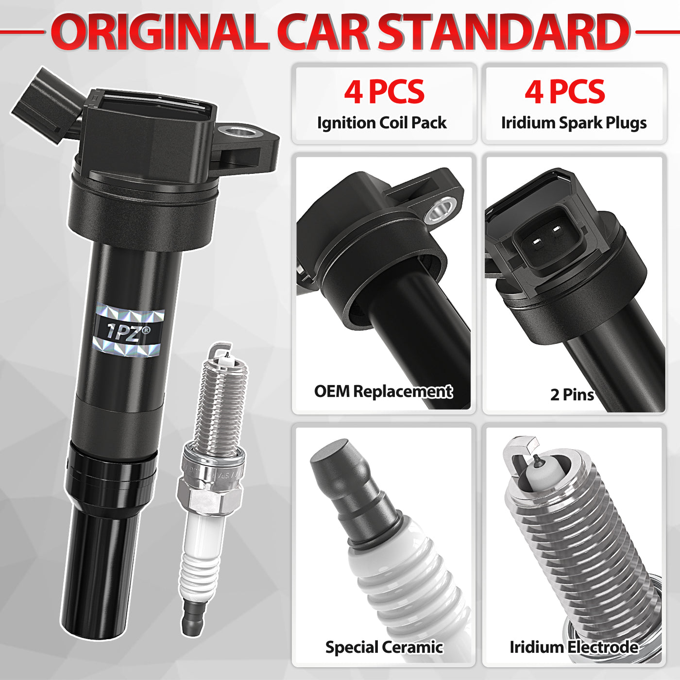 Set of 4 Ignition Coils UF651 and Iridium Spark Plug 93175