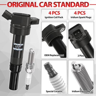 Set of 4 Ignition Coils UF651 and Iridium Spark Plug 93175
