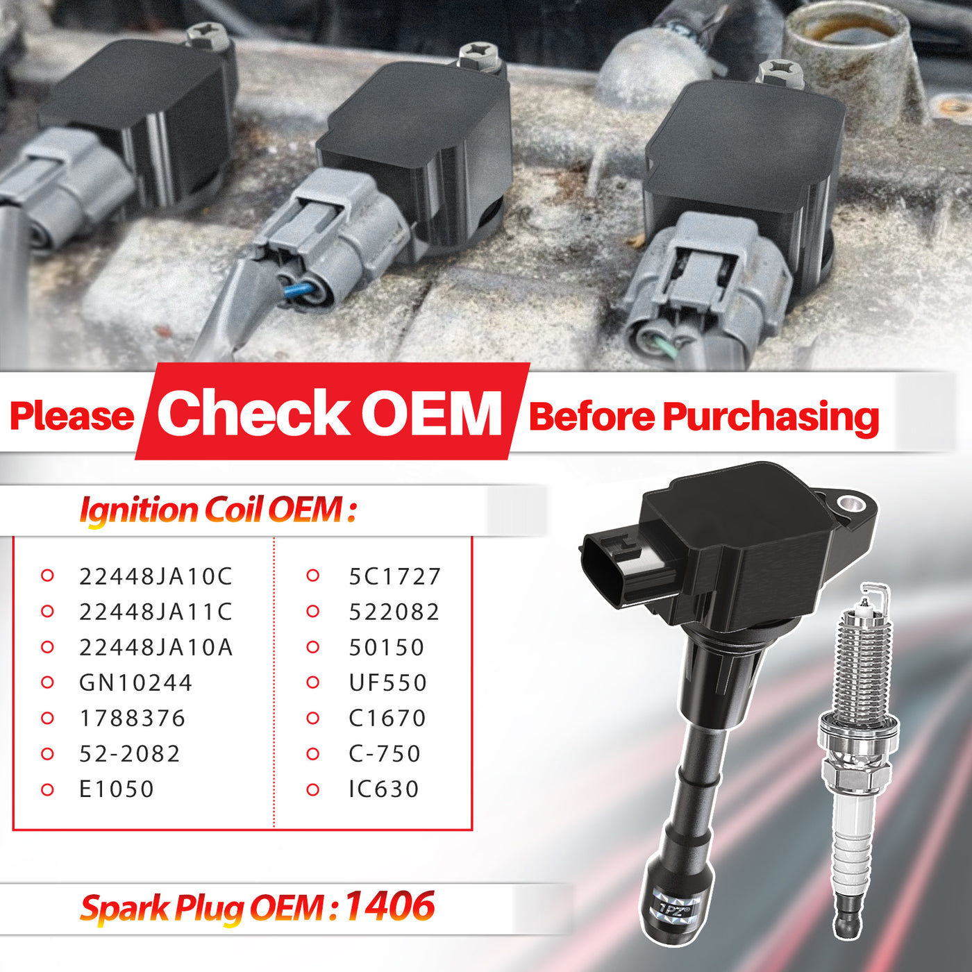 Sets of 6 Ignition Coil Pack UF550 and Iridium Spark Plugs 1406