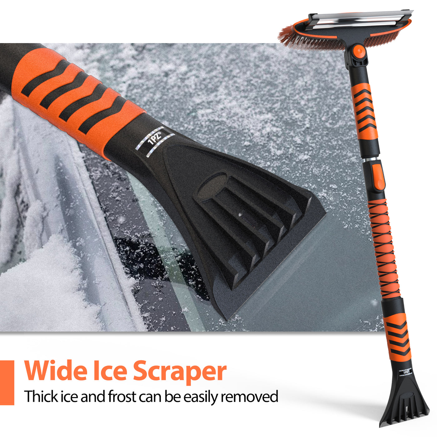 Snow Brush and Ice Scraper 3 in 1 Sturdy Snow Brush with Squeegee Windshield with Foam Grip and 360° Pivoting Brush Head