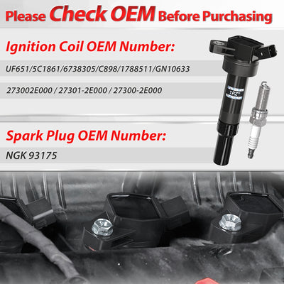 Set of 4 Ignition Coils UF651 and Iridium Spark Plug 93175