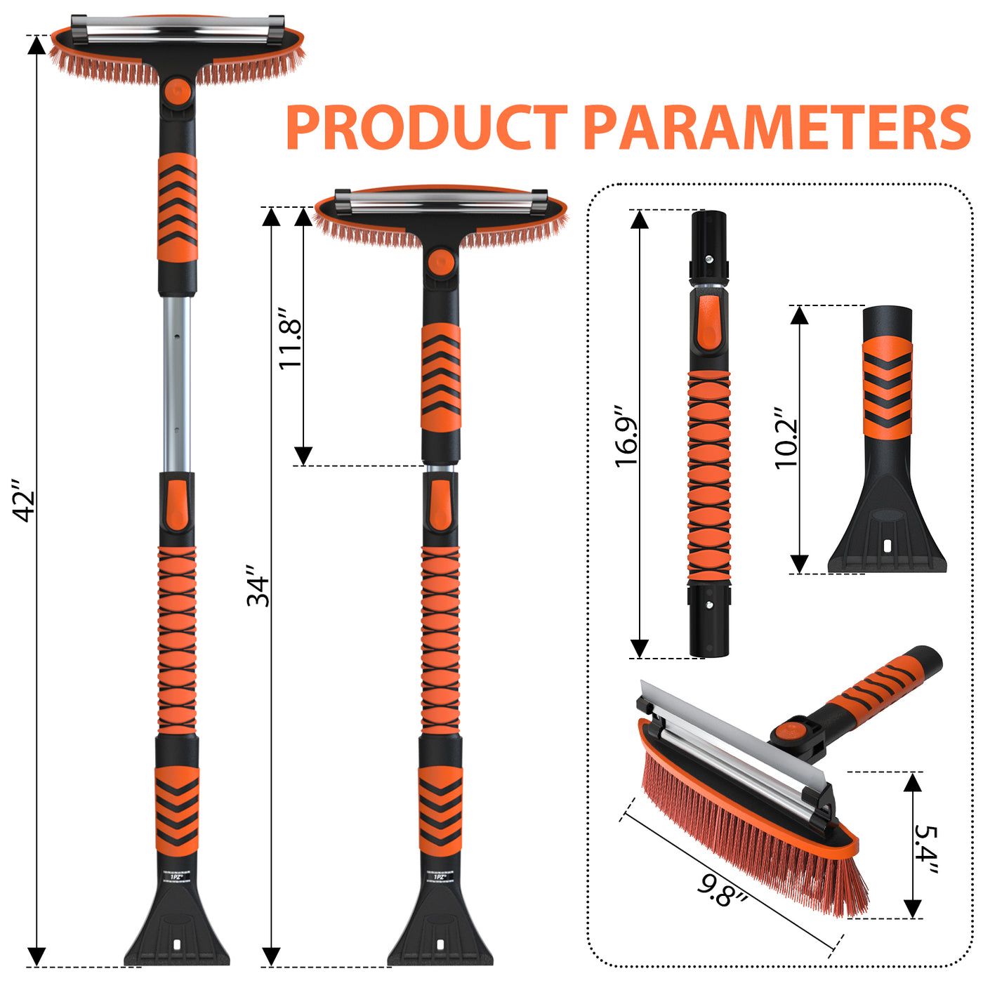 Snow Brush and Ice Scraper 3 in 1 Sturdy Snow Brush with Squeegee Windshield with Foam Grip and 360° Pivoting Brush Head