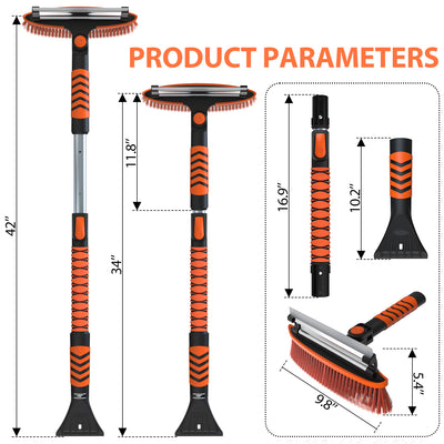 Snow Brush and Ice Scraper 3 in 1 Sturdy Snow Brush with Squeegee Windshield with Foam Grip and 360° Pivoting Brush Head