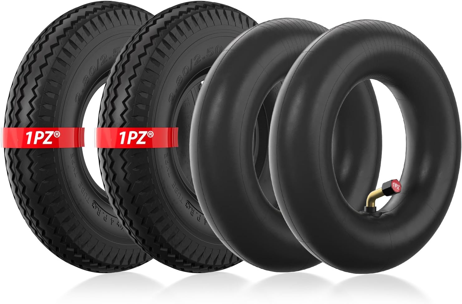 1PZ 2.80/2.50-4" Tire & Inner Tube with TR87 Bent Valve Stem for Utility Cart Dolly Hand Truck Wheelbarrows Trolly Lawn Mowers (2 Set)