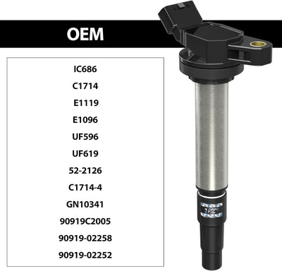 Ignition Coil Pack UF596 and Iridium Spark Plugs 93501 Set of 4 for Toyota Prius Corolla Matrix V CT200H XD 1.8L L4