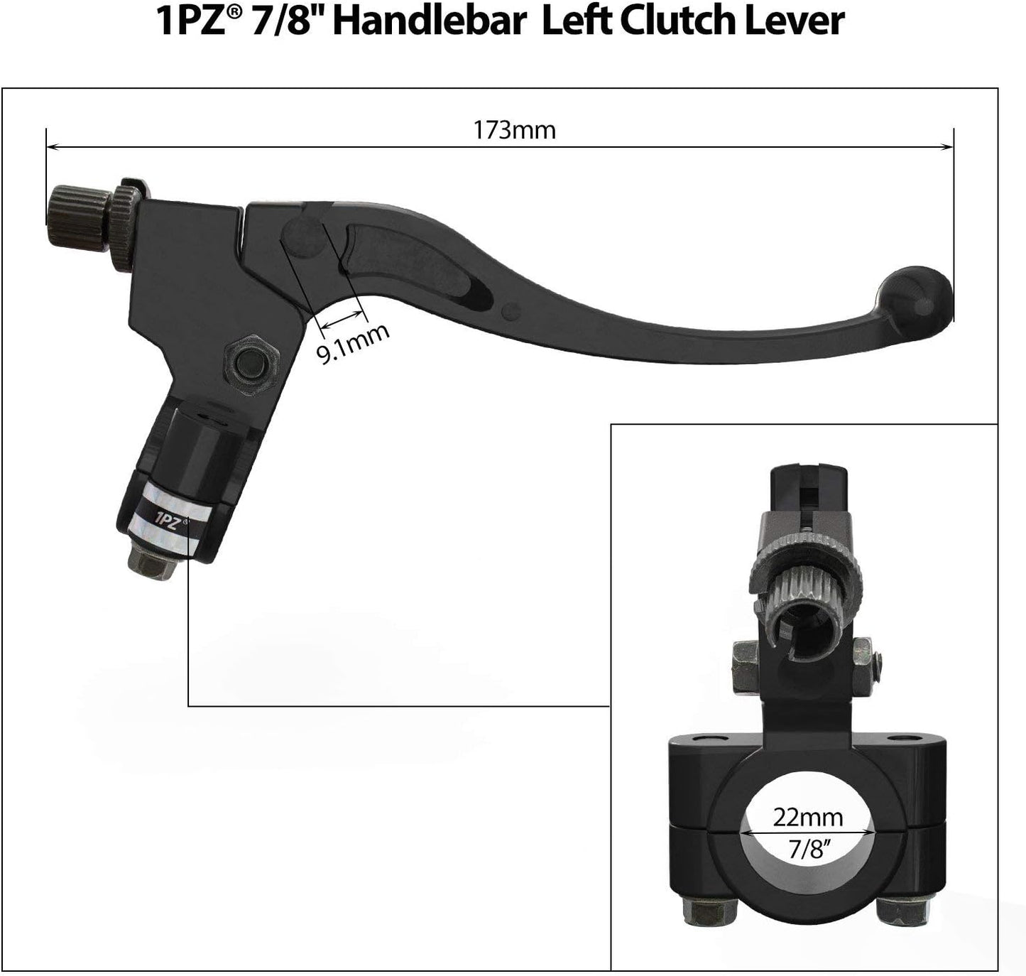 1PZ M22-BL1 7/8" Left Brake Clutch Lever Replacement for Suzuki RM80 RM85 RM100 Yamaha Enduro YZ80 YZ125 SSR 70cc 110cc 125cc Dirt Bike Pit Bike Parts
