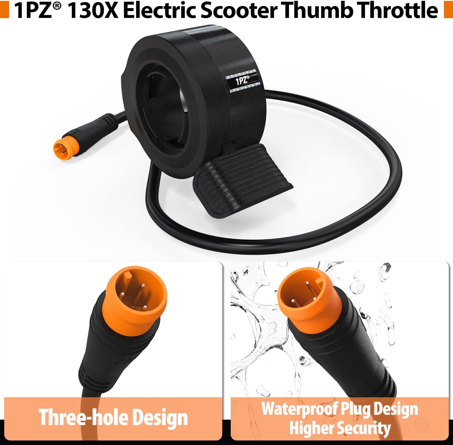 1PZ 130X Electric Bicycle Thumb Throttle with Waterproof Connector for Electric Bike Scooter Right Left Hand Accelerator