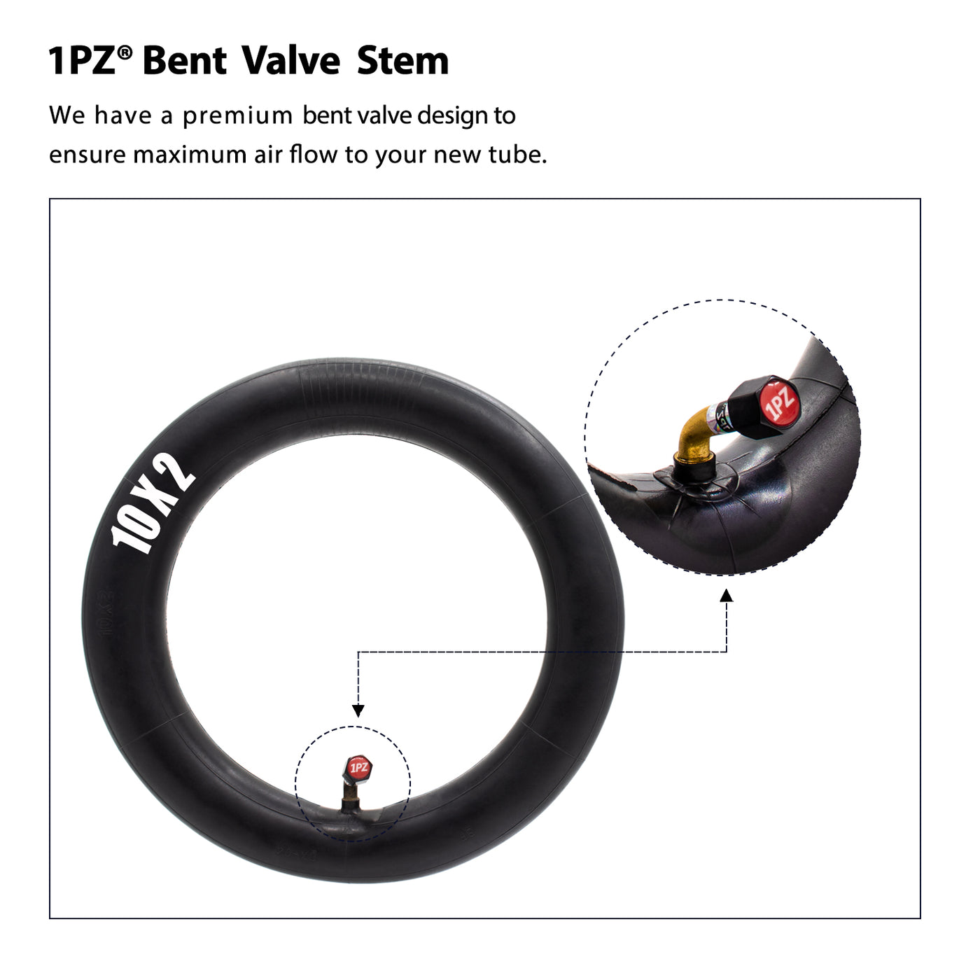 2-Pack Heavy-Duty 90° Valve 10x2 / 10x2.125 Inner Tube for 2-Wheel Self Balancing Electric Scooter Kid Bike