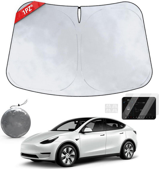 1PZ MO3-CYE Folding Windshield Sunshade Replacement for Tesla Model Y Model 3 Model X Model S Folding Front Window SunShade Double Layer UV Protection Heat Protection Visor