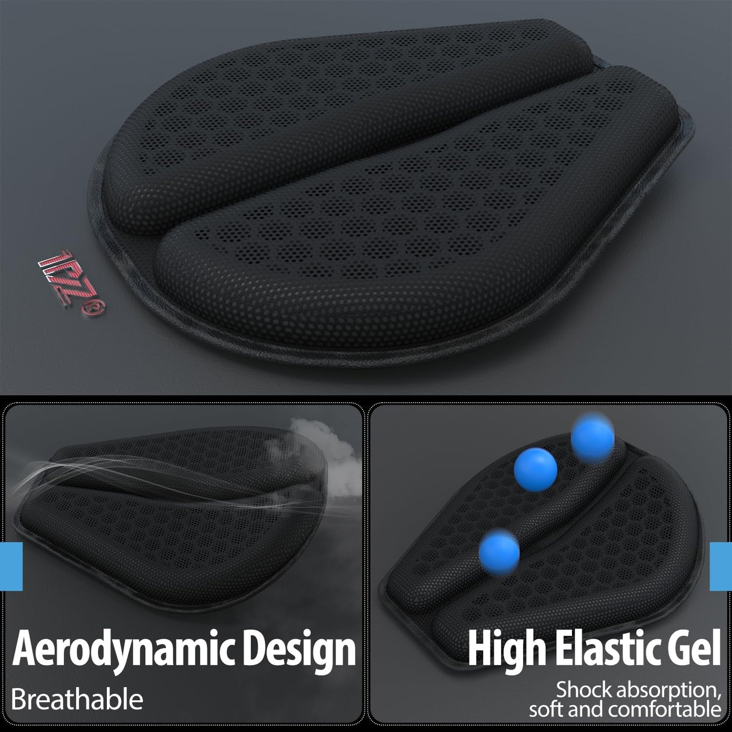 1PZ MGS-7FB Universal Motorcycle Seat 3D Honeycomb Seat Cushion Shock Absorbing Gel Seat Cushion for Long Rides
