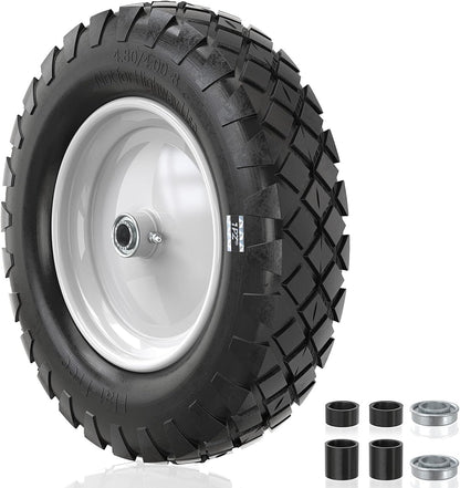 1PZ W08-T2R 4.80/4.00-8 Flat Free Solid Tire 16" Wheels with 5/8" Bearings Replacement for Wheelbarrows Garden Trailers Hand Truck