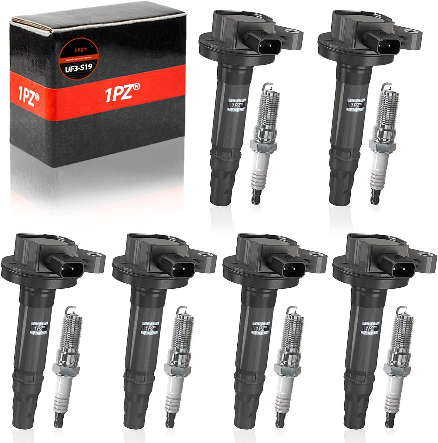 1PZ UF3-S19 Set of 6 Ignition Coils Pack UF553 7T4Z-12029-E & Spark Plugs 5019 Replacement for Ford Flex Taurus Edge Lincoln MKS MKT MKZ MKX Mercury Sable 3.5L 3.7L V6 OEM DG520 UF553 GN10237 C1595