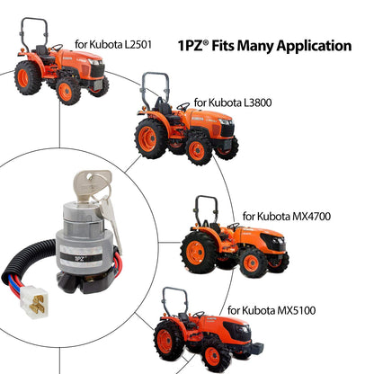 1PZ KL2-K01 Ignition Key Switch for Kubota Tractor L2501 L2600 L2800 L3000 L3200 L3400 L3700 L3800 L4300 L4400 MX4700 MX5000 MX5100 TC020-31820 TC020-31822