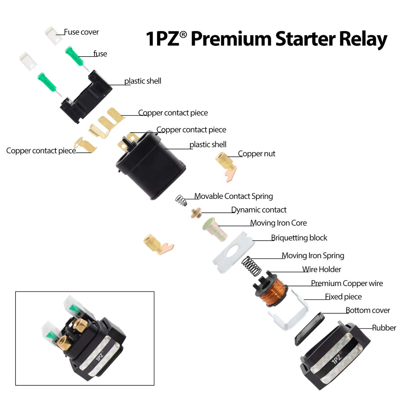 1PZ Starter Relay Solenoid Replacement for Yamaha YFM 250 350 400 450 660 Grizzly Raptor Kodiak Big Bear Tracker Bruin Wolverine 1999-2014