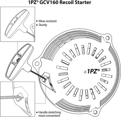 1PZ RS9-W07 Recoil Starter Pull Start Replacement for Honda GC135 GC160 GCV135 GCV160 EN2000 Engine 28400-ZL8-023ZA 28400-ZL8-013ZA
