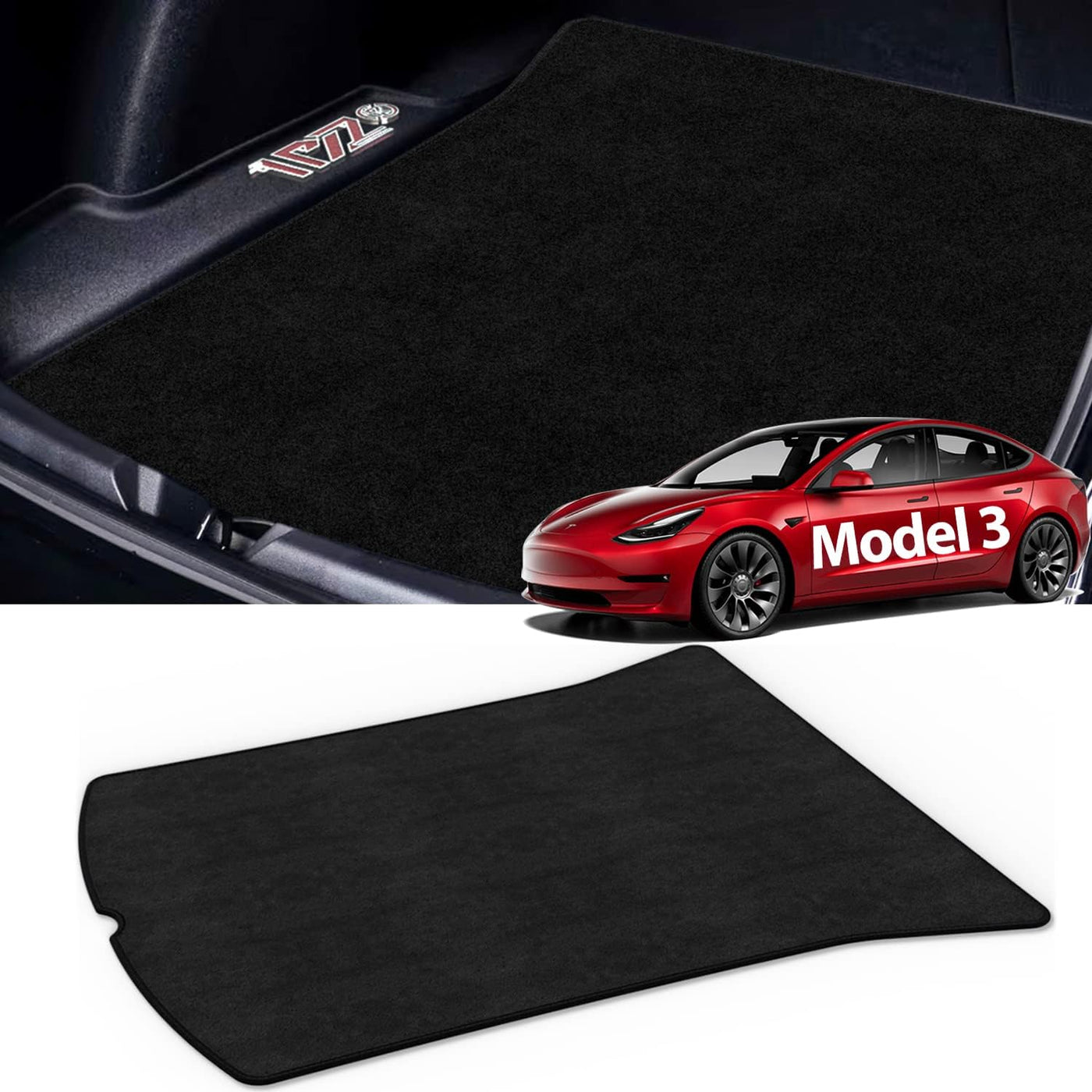 Black Cargo Liner Rear Trunk Mat for Tesla Model 3 2021 All Weather Heavy Duty Protection