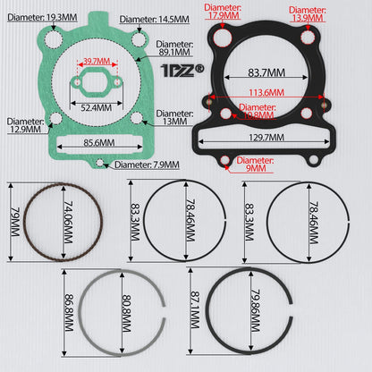 1PZ YF3-PG5 Piston Rings Gasket Spark Plug Kit Replacement for Yamaha YFM350 Warrior Wolverine Big Bear Bruin Grizzly Raptor Moto-4 350