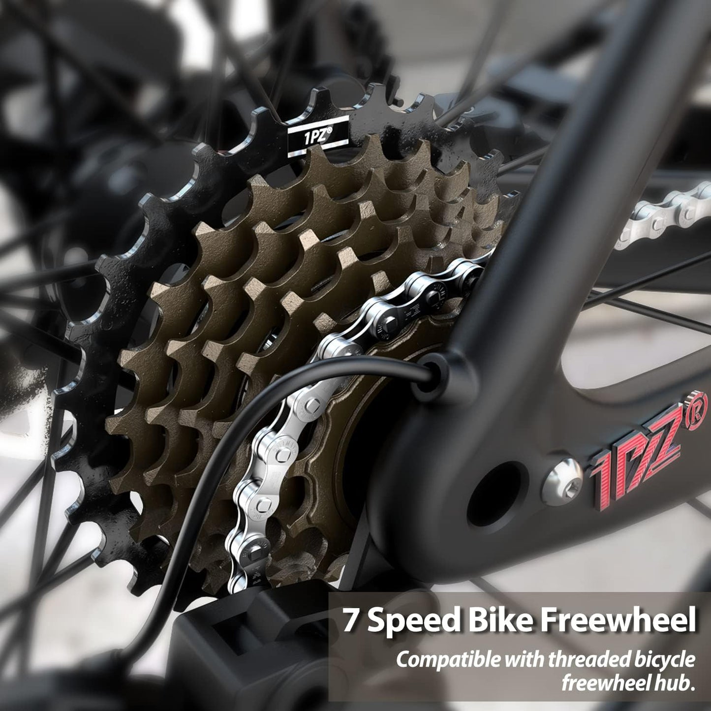 1PZ FW9-A67 Bike Freewheel Set 7-Speed Tourney/TY MF-TZ500 Screw On Multiple Freewheel, 14-28 Tooth with Freewheel Removal Repair Lockring Tool and 7 Speed Bike Chain