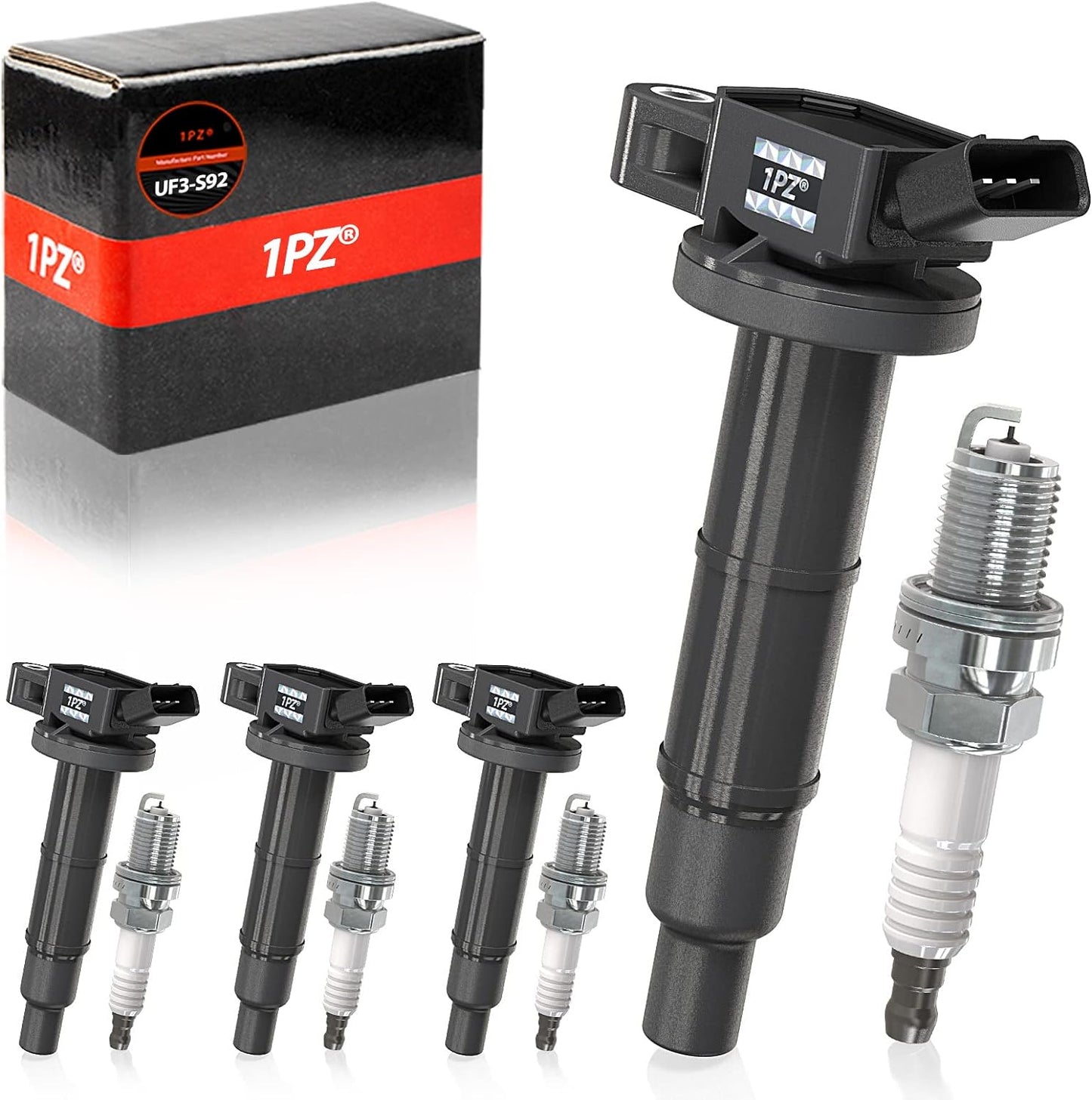 1PZ UF3-S92 Set of 4 Ignition Coil Pack UF333 & Spark Plug 7092 Replacement for Toyota Camry Matrix RAV4 Highlander Solara Vibe TC HS250h 2.4L L4 Compatible with 90919-02244 90080-19023