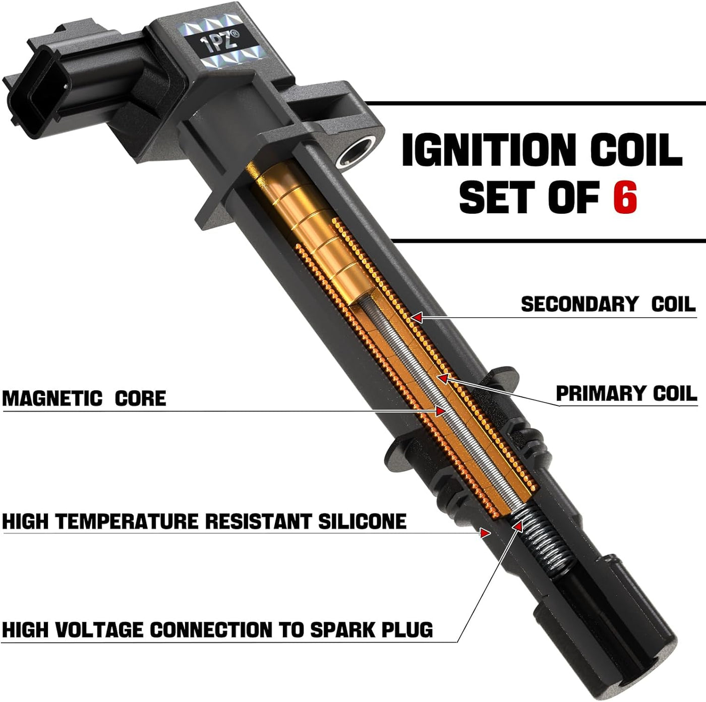 Set of 6 Ignition Coil Pack for Jeep Dodge Ram Mitsubishi Cherokee Liberty Commander Dakota Durango Nitro 1500 3.7L 4.7L V6