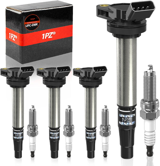 1PZ UFC-D8K Ignition Coil Pack UF596 and Iridium Spark Plugs 93501 Set of 4 Replacement for Toyota Prius Corolla Matrix V CT200H XD 1.8L L4 Compatible with 90919-02258