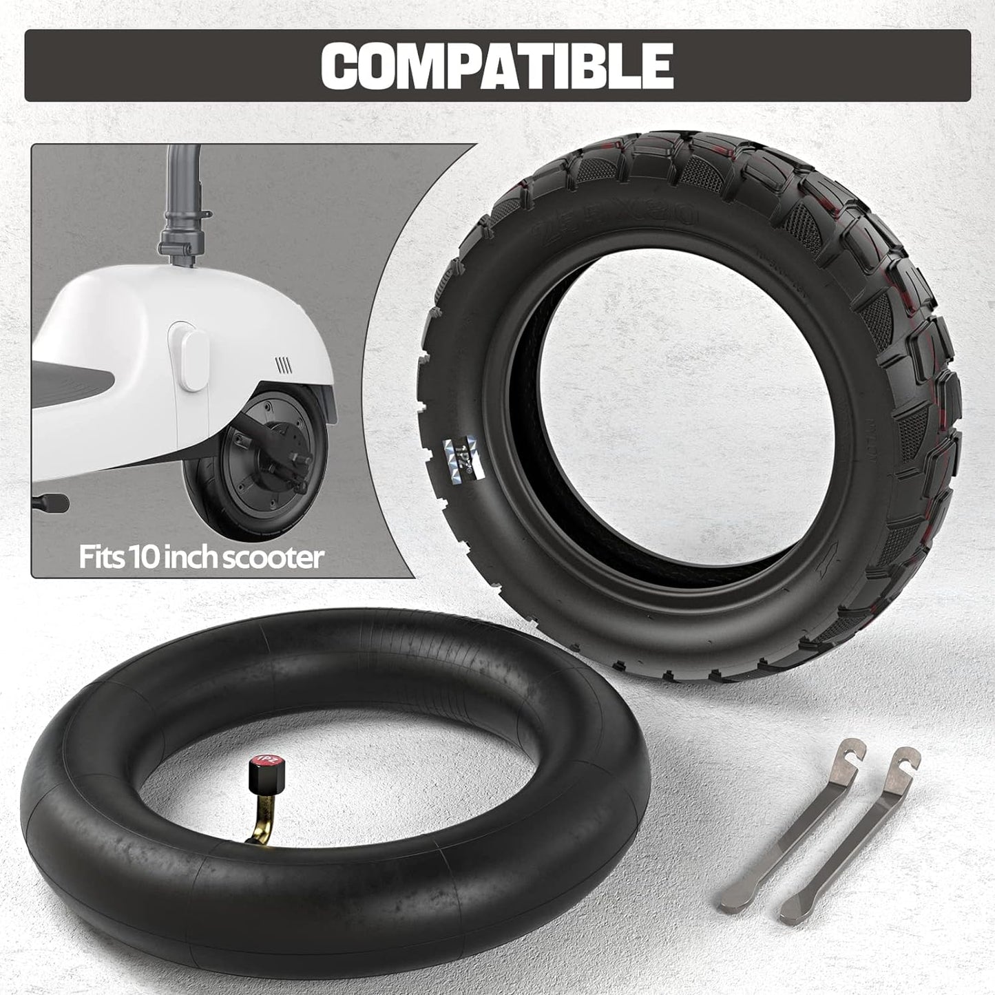 1PZ T06-IN5 255x80 Tire and Inner Tube 10x3.0 Tire Inner Tube Set Replacement for 10 Inch Electric Scooter