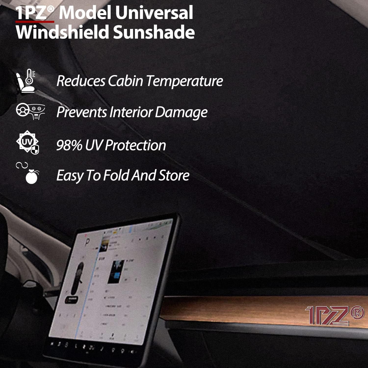 1PZ Folding Windshield Sunshade Replacement for Tesla Model Y Model 3 Model X Model S Folding Front Window SunShade Double Layer UV Protection Heat Protection Visor