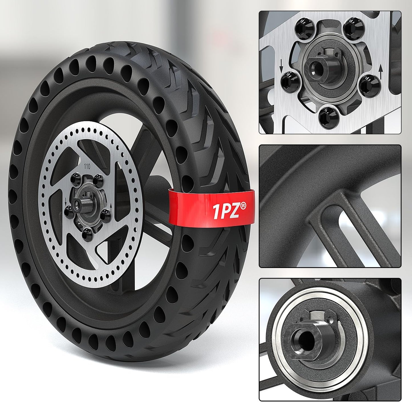 1PZ SH7-N2B 8.5 Inch Solid Tire Rear Wheel with Brake Disk Replacement for Xiaomi M365 Pro Pro2 Electric Scooter