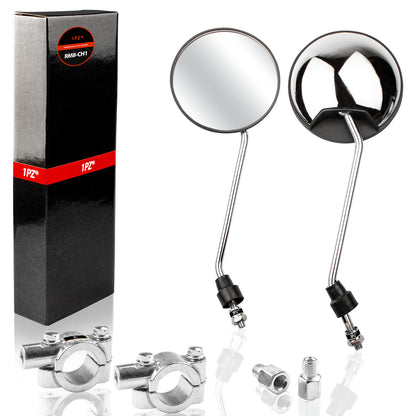 1PZ RM8-CH1 Adjustable Universal M8x1.0 Antenna Style Retro Vintage Round Mirrors with 7/8" 22mm clamps for Motorcycle Go Kart ATV Scooter Dirt Bike Mini Bike Moped Quad Wheeler (CHROME)