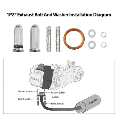 1PZ Exhaust Bolt and Gasket for GY6 50 cc 70cc 90 cc 110cc 125 cc 150cc Scooters ATVs Go Karts Moped Quad 4 Wheeler Dune Buggy Sandrail Taotao Sunl Coolster Jonway Roketa (SILVER)