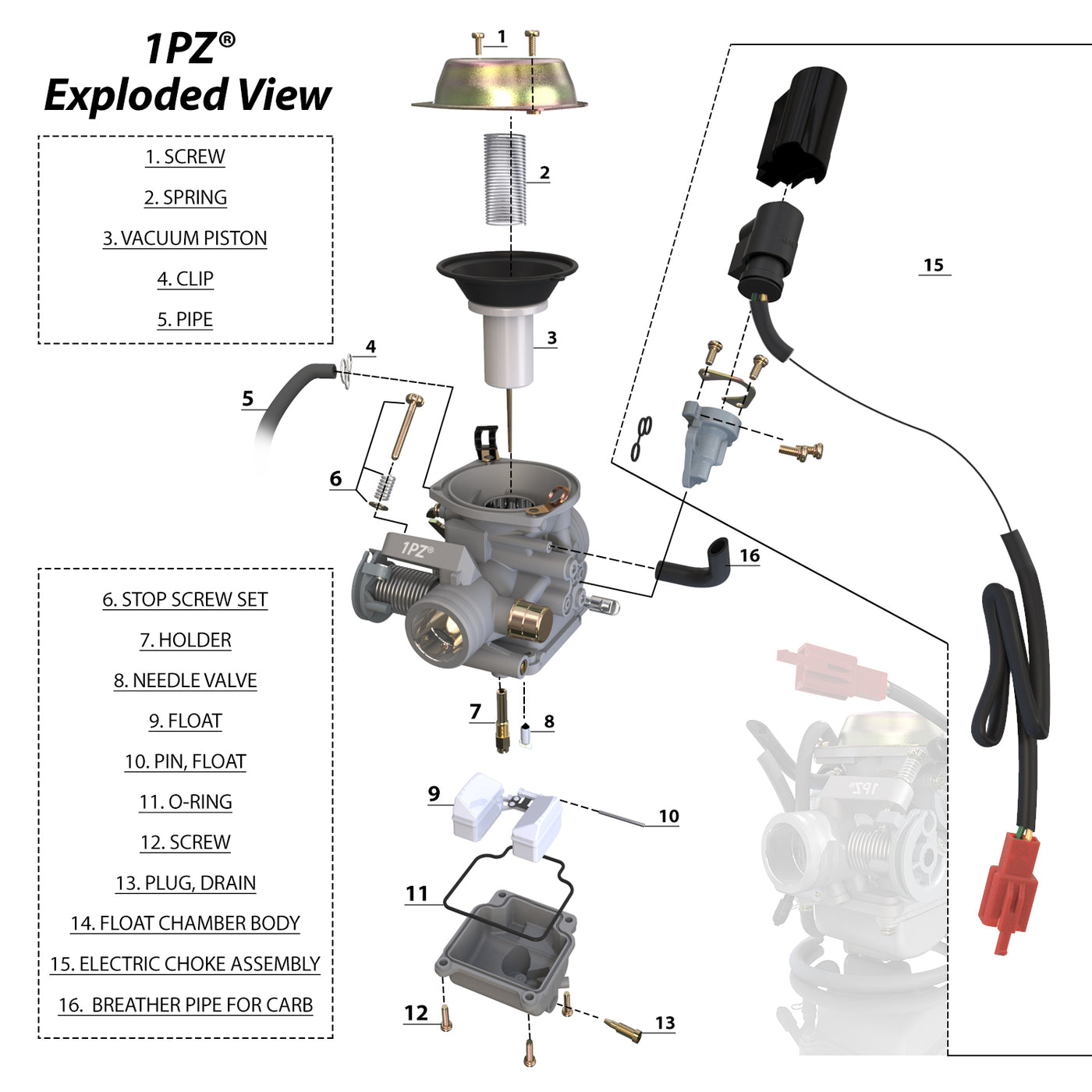 1PZ PD24J Carburetor PD24J Carb for 4-Stroke GY6 125cc 150cc ATV Engines Electric Choke Motorcycle Scooter 152QMJ 157QMI