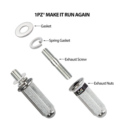 1PZ Exhaust Bolt and Gasket for GY6 50 cc 70cc 90 cc 110cc 125 cc 150cc Scooters ATVs Go Karts Moped Quad 4 Wheeler Dune Buggy Sandrail Taotao Sunl Coolster Jonway Roketa (SILVER)